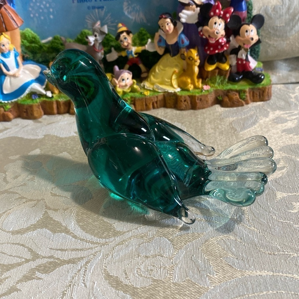 Murano Art Glass Green to Clear Bird Dove Decoration/‎ Paperweight